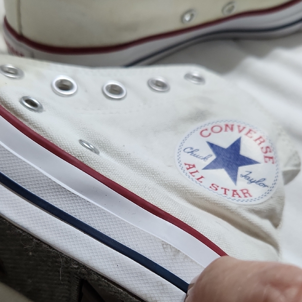 Converse High Tops in Cream with Red and Blue Accents - Picture 5 of 11